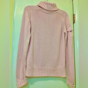 Calvin Klein Knit Sweater Barbie Pink Cowl Turtleneck w/ Pocket 100% Cotton SM